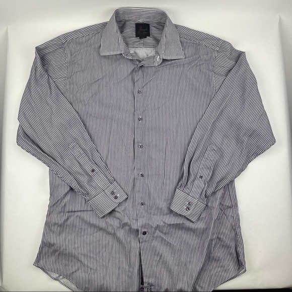 Joseph Jos A Bank Button Up Shirt Mens 17.5 35 Gray Striped Long Sleeve - Picture 1 of 10